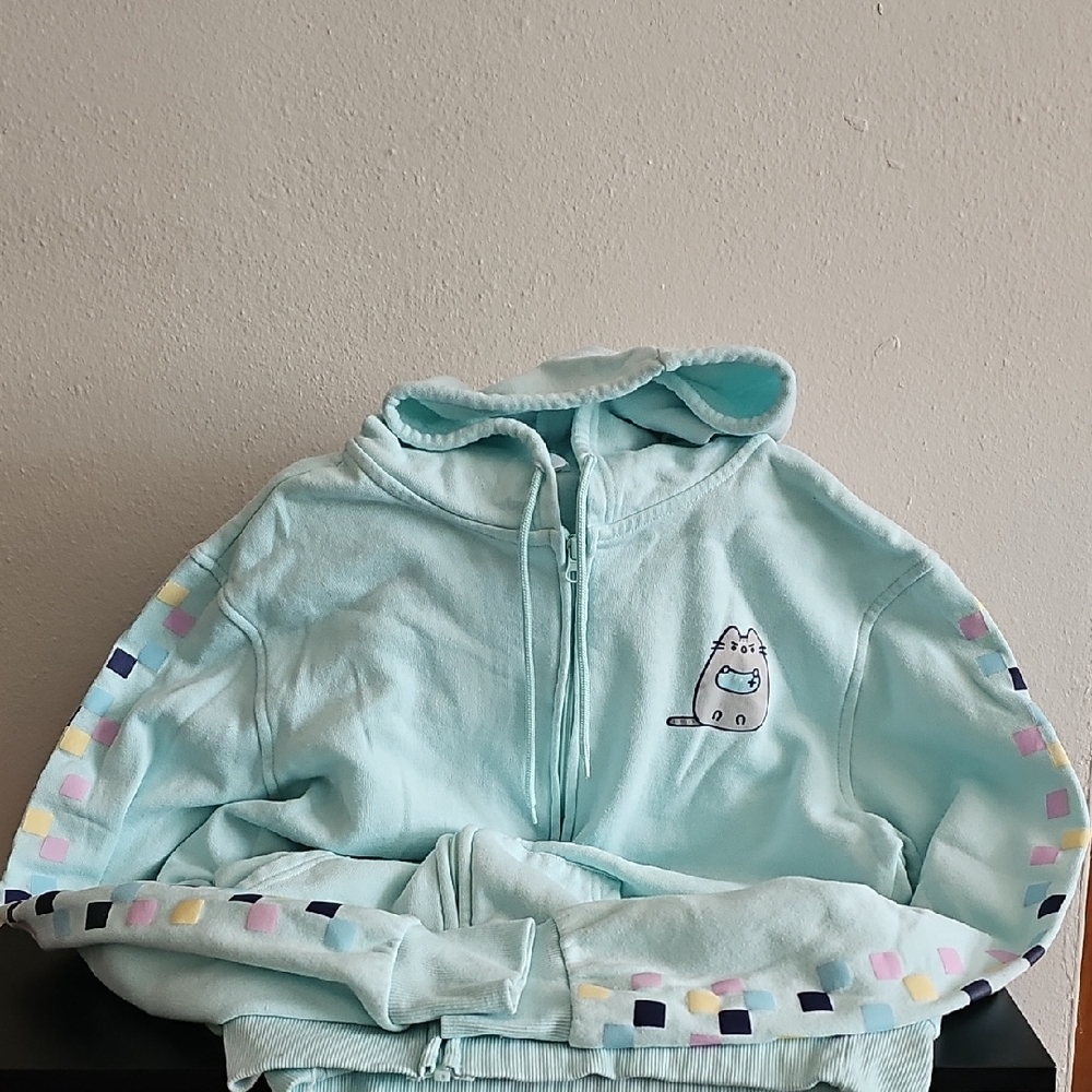 Pusheen Light Blue Hoodie with Cat Design